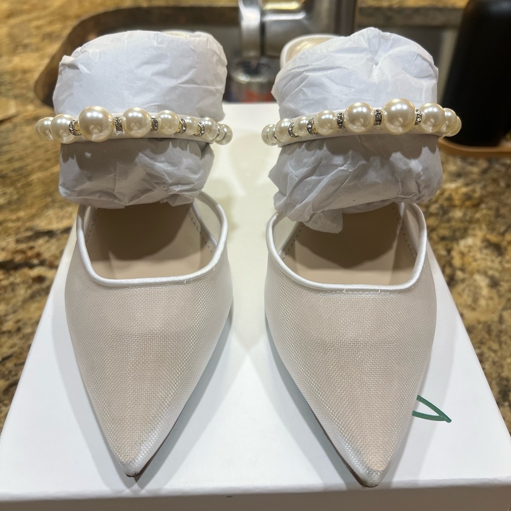 Betsey Johnson Cream Heels with Pearl Accents